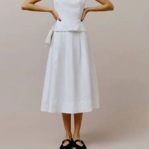 Reformation White Linen A-Line Classic Midi Skirt Size 10